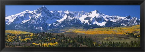 Framed Mountains covered in snow, Sneffels Range, Colorado, USA Print