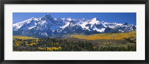 Framed Mountains covered in snow, Sneffels Range, Colorado, USA Print