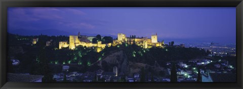 Framed Palace lit up at dusk, Alhambra, Granada, Andalusia, Spain Print