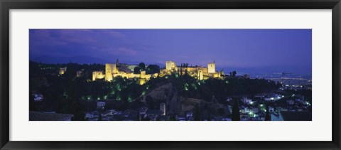 Framed Palace lit up at dusk, Alhambra, Granada, Andalusia, Spain Print