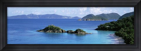 Framed US Virgin Islands, St. John, Trunk Bay, Rock formation in the sea Print