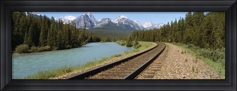 Framed Railroad Tracks Bow River Alberta Canada Print