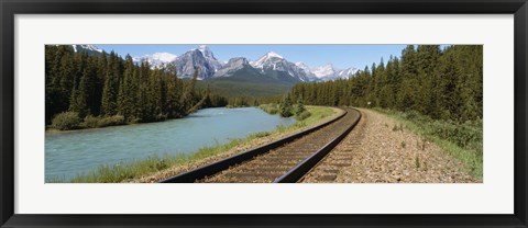 Framed Railroad Tracks Bow River Alberta Canada Print