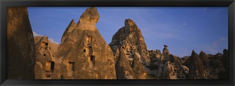 Framed Rock formations on a landscape, Uchisar, Cappadocia, Anatolia, Turkey Print