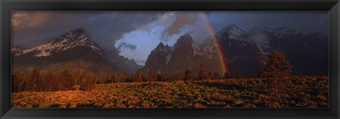 Framed Sunrise &amp; rainbow Grand Teton National Park WY USA Print