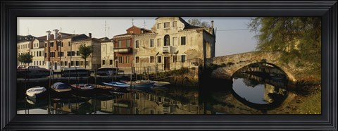 Framed Reflection of boats and houses in water, Venice, Veneto, Italy Print