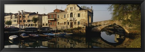 Framed Reflection of boats and houses in water, Venice, Veneto, Italy Print