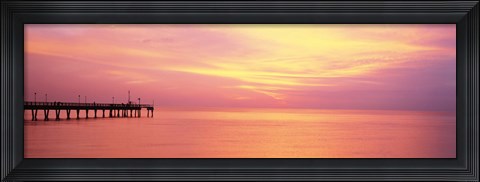 Framed Sunset At Pier, Water, Caspersen Beach, Venice, Florida, USA Print