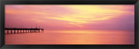 Framed Sunset At Pier, Water, Caspersen Beach, Venice, Florida, USA Print