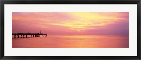 Framed Sunset At Pier, Water, Caspersen Beach, Venice, Florida, USA Print