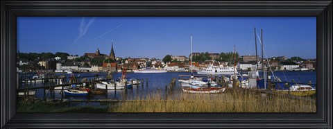 Framed Boats docked at the harbor, Flensburg Harbor, Munsterland, Germany Print