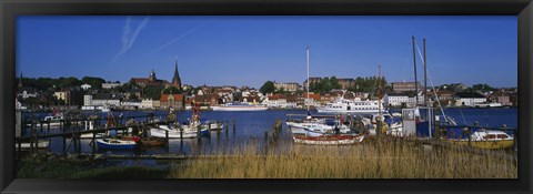Framed Boats docked at the harbor, Flensburg Harbor, Munsterland, Germany Print