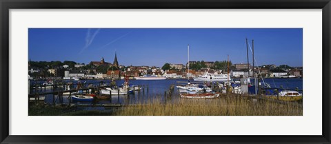 Framed Boats docked at the harbor, Flensburg Harbor, Munsterland, Germany Print