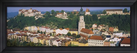 Framed High angle view of buildings in a town, Salzach River, Burghausen, Bavaria, Germany Print