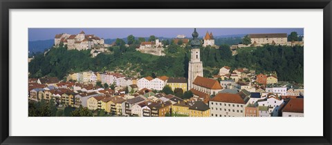 Framed High angle view of buildings in a town, Salzach River, Burghausen, Bavaria, Germany Print