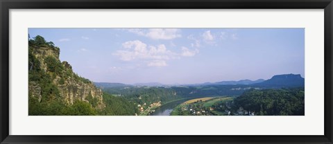 Framed High angle view of a river flowing through a landscape, Elbe River, Elbsandstein Mountains, Saxony, Switzerland, Germany Print