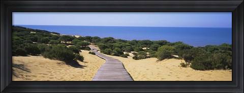 Framed Boardwalk on the beach, Cuesta De Maneli, Donana National Park, Huelva Province, Spain Print