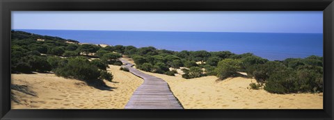 Framed Boardwalk on the beach, Cuesta De Maneli, Donana National Park, Huelva Province, Spain Print