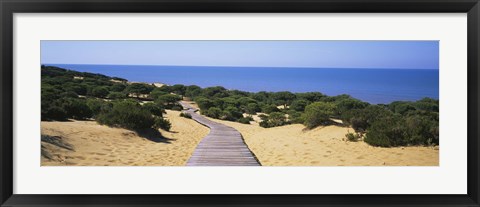 Framed Boardwalk on the beach, Cuesta De Maneli, Donana National Park, Huelva Province, Spain Print