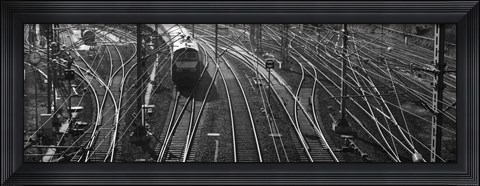 Framed High angle view of a train on railroad track in a shunting yard, Germany Print
