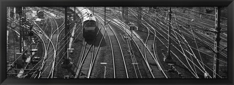 Framed High angle view of a train on railroad track in a shunting yard, Germany Print