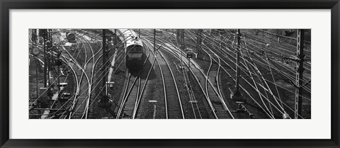 Framed High angle view of a train on railroad track in a shunting yard, Germany Print