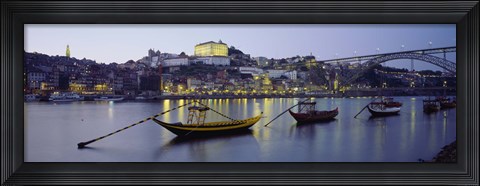 Framed Boats In A River, Douro River, Porto, Portugal Print