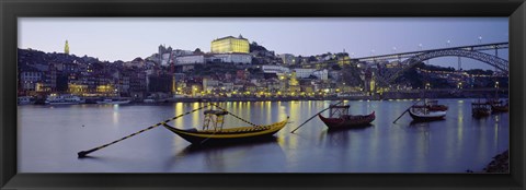 Framed Boats In A River, Douro River, Porto, Portugal Print