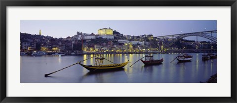 Framed Boats In A River, Douro River, Porto, Portugal Print