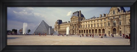 Framed Tourists near a pyramid, Louvre Pyramid, Musee Du Louvre, Paris, Ile-de-France, France Print