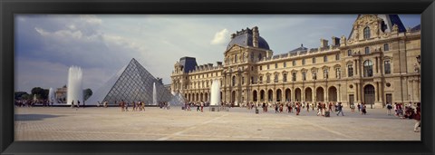 Framed Tourists near a pyramid, Louvre Pyramid, Musee Du Louvre, Paris, Ile-de-France, France Print