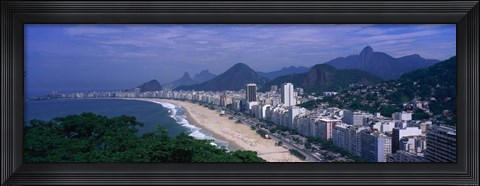 Framed Aerial view of Copacabana Beach, Rio De Janeiro, Brazil Print