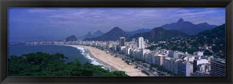 Framed Aerial view of Copacabana Beach, Rio De Janeiro, Brazil Print