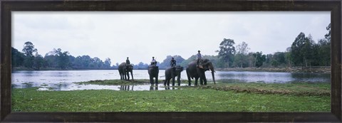 Framed Siem Reap River &amp; Elephants Angkor Vat Cambodia Print