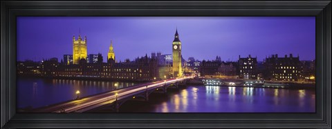 Framed Big Ben Lit Up At Dusk, Houses Of Parliament, London, England, United Kingdom Print