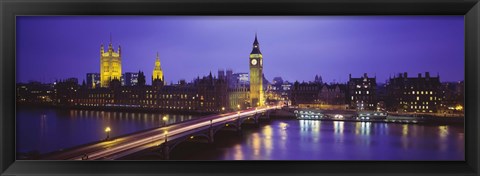 Framed Big Ben Lit Up At Dusk, Houses Of Parliament, London, England, United Kingdom Print