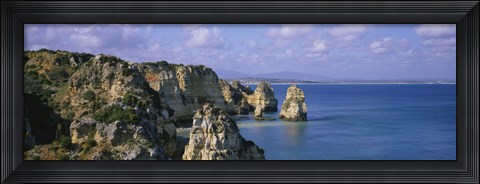 Framed Rock formations on the beach, Algarve, Portugal Print