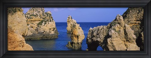 Framed Rock formations in the sea, Algarve, Lagos, Portugal Print