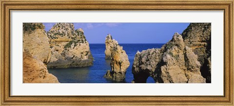 Framed Rock formations in the sea, Algarve, Lagos, Portugal Print