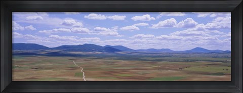 Framed High angle view of a dirt road passing through a landscape, Consuegra, La Mancha, Spain Print