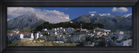 Framed High angle view of a village on a mountainside, Iznalloz, Granada, Andalusia, Spain Print