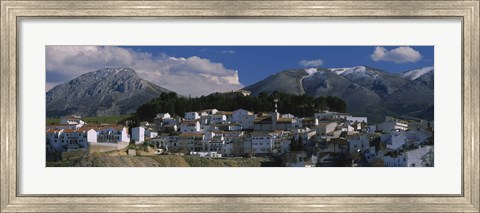 Framed High angle view of a village on a mountainside, Iznalloz, Granada, Andalusia, Spain Print