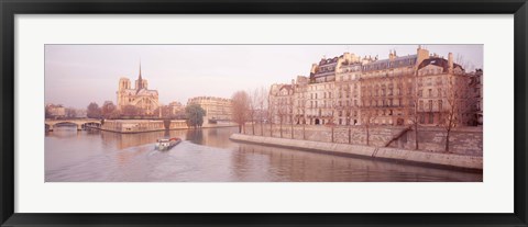 Framed Buildings Near Seine River, Notre Dame, Paris, France Print