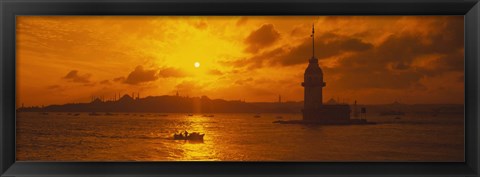 Framed Sunset over a river, Bosphorus, Istanbul, Turkey Print