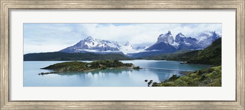 Framed Island in a lake, Lake Pehoe, Hosteria Pehoe, Cuernos Del Paine, Torres del Paine National Park, Patagonia, Chile Print