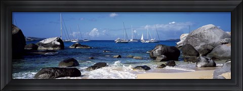 Framed Sailboats in the sea, The Baths, Virgin Gorda, British Virgin Islands Print
