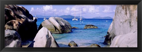 Framed Boulders on a coast, The Baths, Virgin Gorda, British Virgin Islands Print