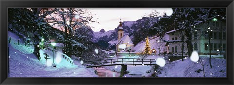 Framed Church on a snow covered hill, Rothenburg, Bavaria, Germany Print