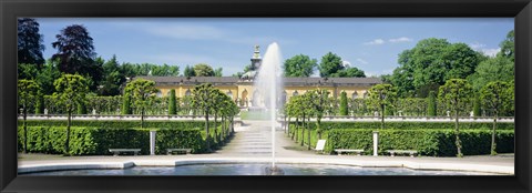 Framed Fountain in a garden, Potsdam, Germany Print