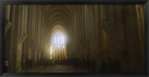 Framed Group of people in the hallway of a cathedral, Alcobaca, Portugal Print